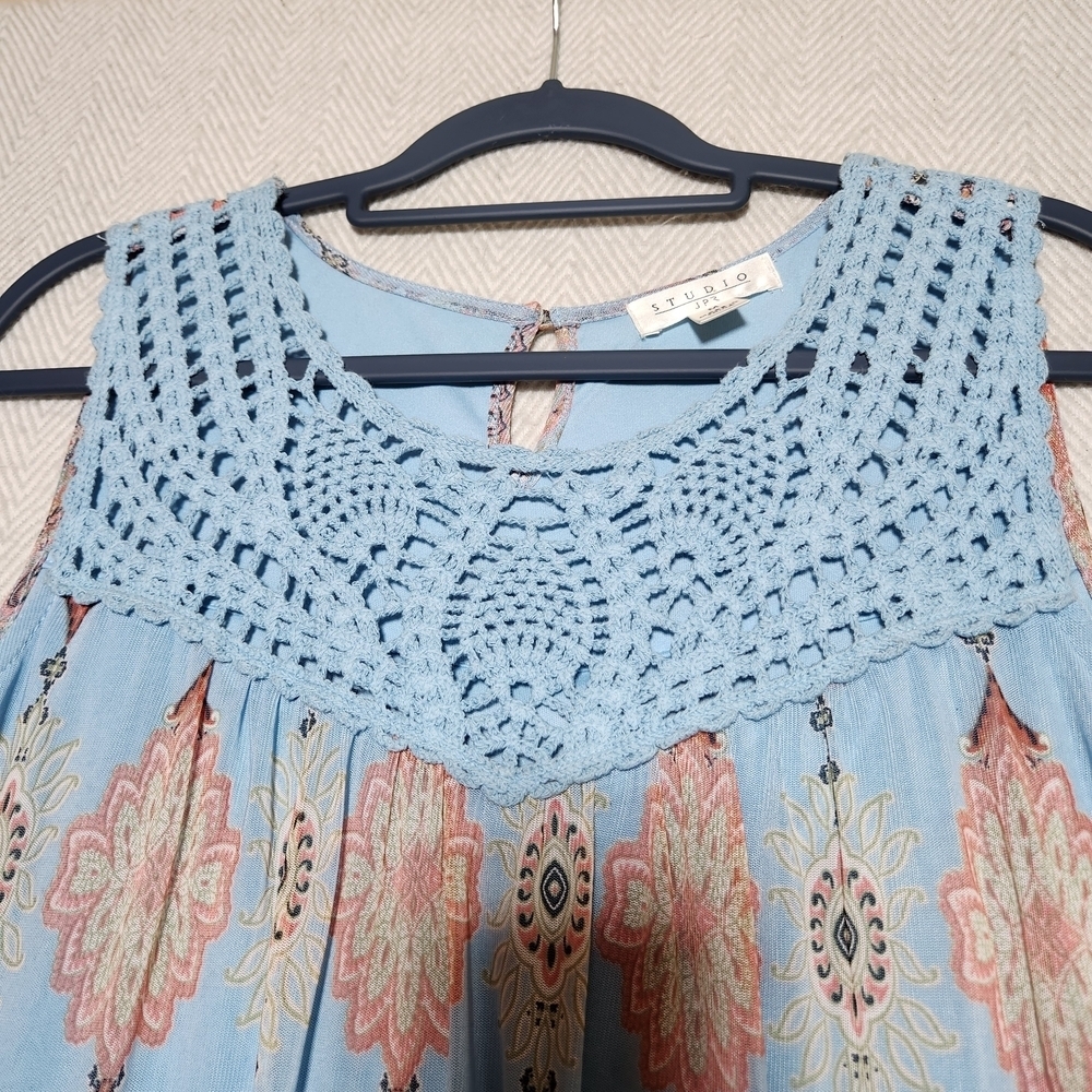 Studio JPR Sleeveless Crochet Top Blue Midi Dress Medium Lined - Picture 6 of 12